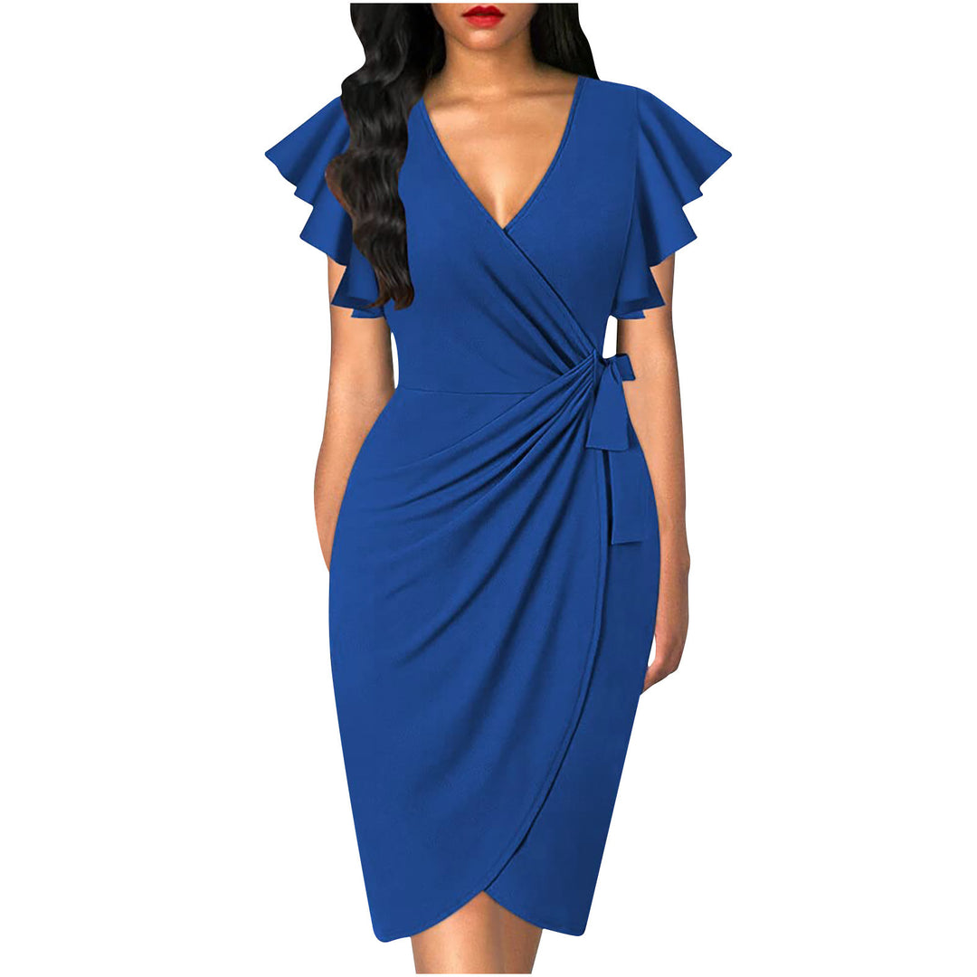 Damen Wickelkleid mit Rüschendetails und elastischem Tailleneinsatz Drune