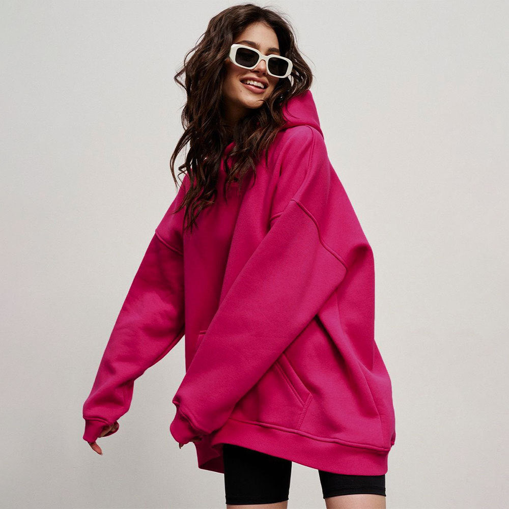 Damen Lässiger Oversized Hoodie mit praktischer Kängurutasche und hohem Kragen Drune