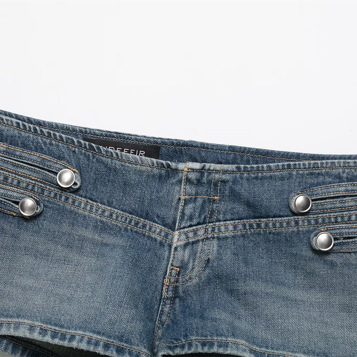 Damen Denim-Shorts mit dekorativen Knöpfen Drune