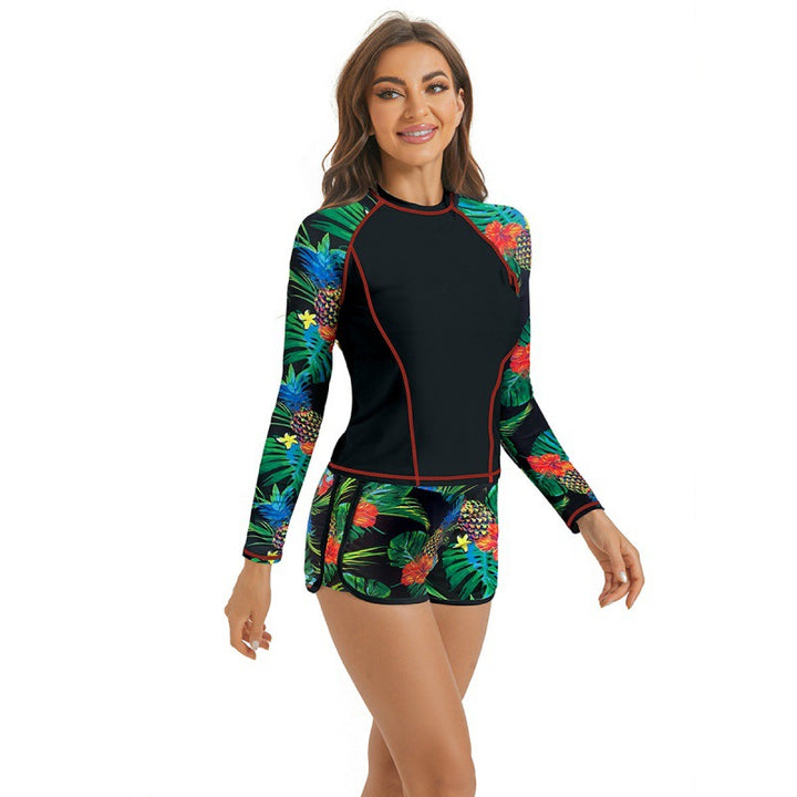 Damen Surfanzug-Set mit langärmeliger Oberteil und modischem Blumenmuster Drune