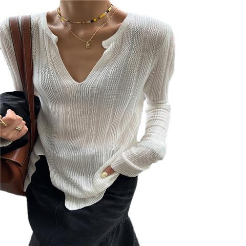 Damen Grobstrickpullover mit V-Ausschnitt und langen Ärmeln Drune