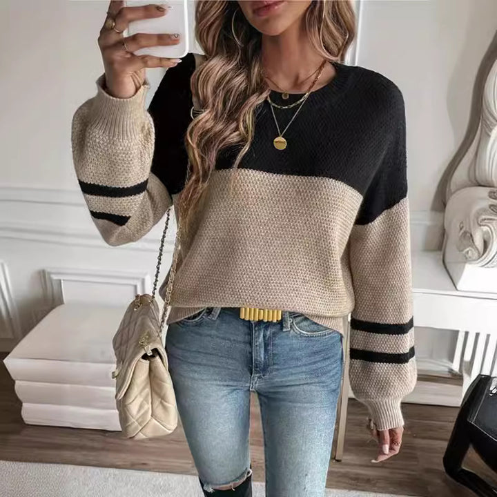 Damen modischer Pullover mit strukturiertem Design und sportlichem Streifenmuster Drune