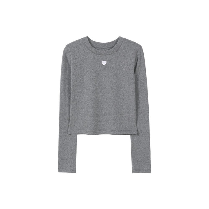 Damen langärmliges Basic-T-Shirt mit modischem Herz-Detail Drune