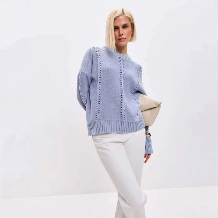 Damen lässiger Strickpullover mit modischer Struktur und übergroßem Schnitt Drune