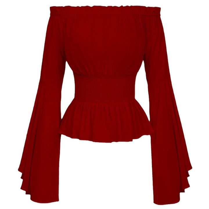 Damen Hemdbluse mit schulterfreiem Design und voluminösen Ärmeln Drune