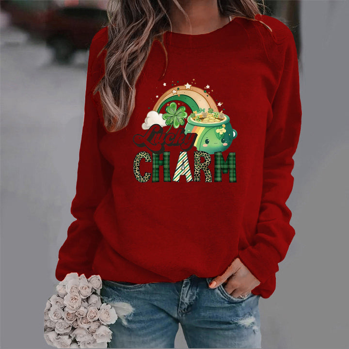 Damen Sweatshirt mit kreativem Glücks-Motiv Drune
