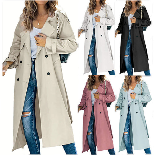Damen legerer Trenchcoat mit Gürteldesign und stylischen Knöpfen Drune