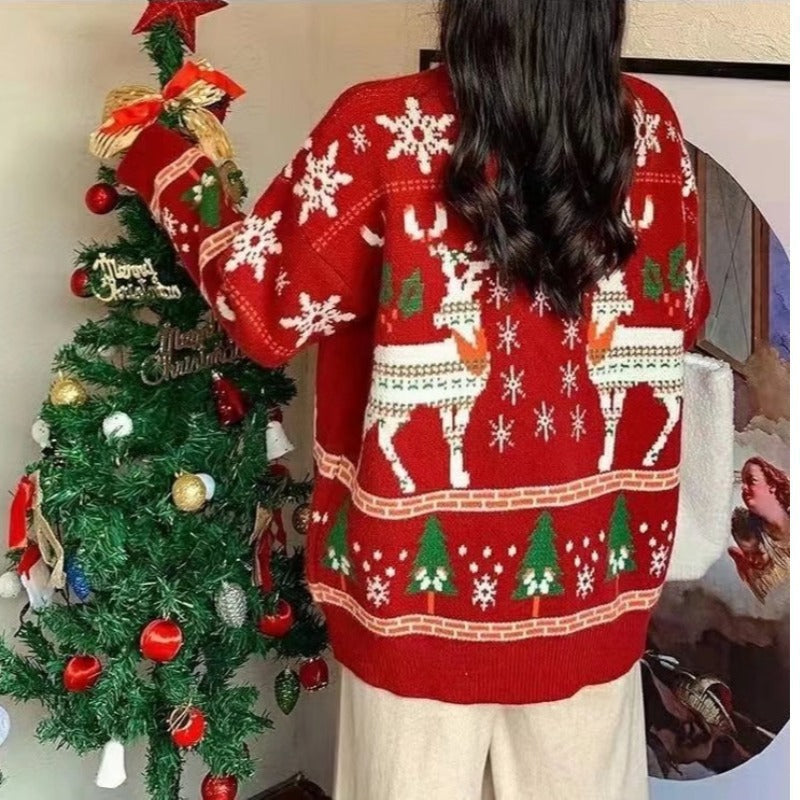 Damen festlicher Winterpullover mit Weihnachtsmotiven Drune