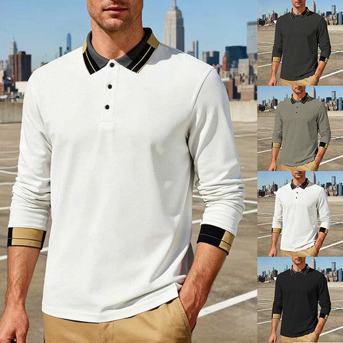 Herren nan langärmeliges Poloshirt mit Kontrastkragen und gerippten Manschetten Drune