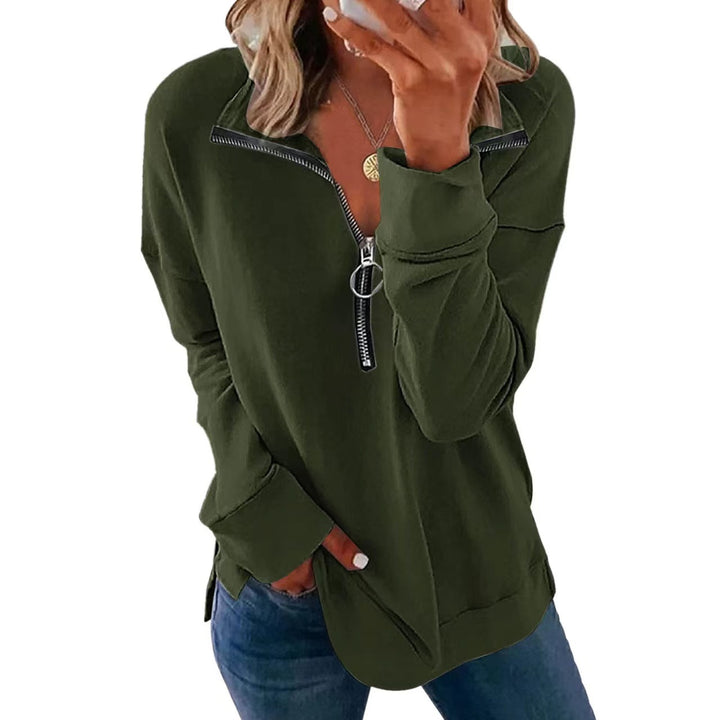 Damen legerer Sweatshirt mit Halbreißverschluss Drune