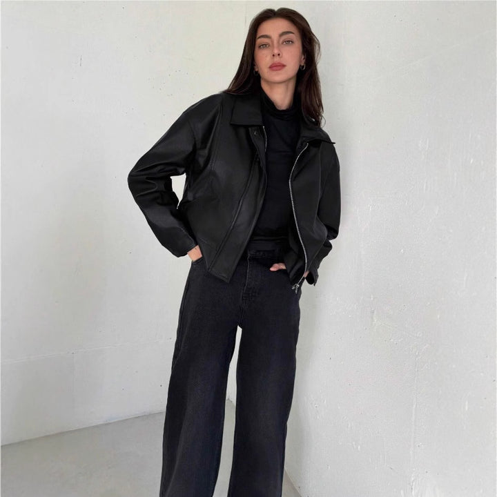 Damen Kunstlederjacke im modernen Biker-Stil Drune