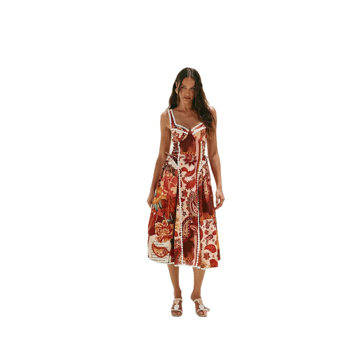Damen Midi-Maxikleid mit verspieltem Patchwork-Design und Rüschendetails Drune