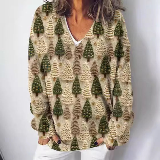 Damen Strickpullover mit kunstvollem Landschaftsmuster Drune