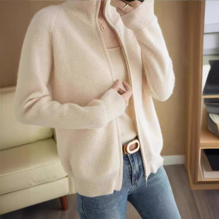 Damen Strickjacke mit hohem Stehkragen und durchgehendem Reißverschluss Drune