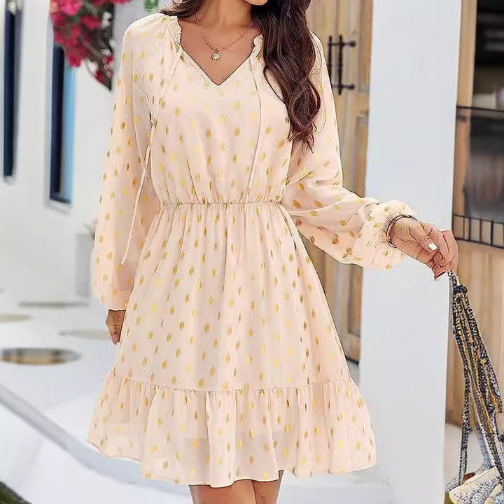 Damen lässiges Freizeitleinenkleid mit Rüschendetails Drune