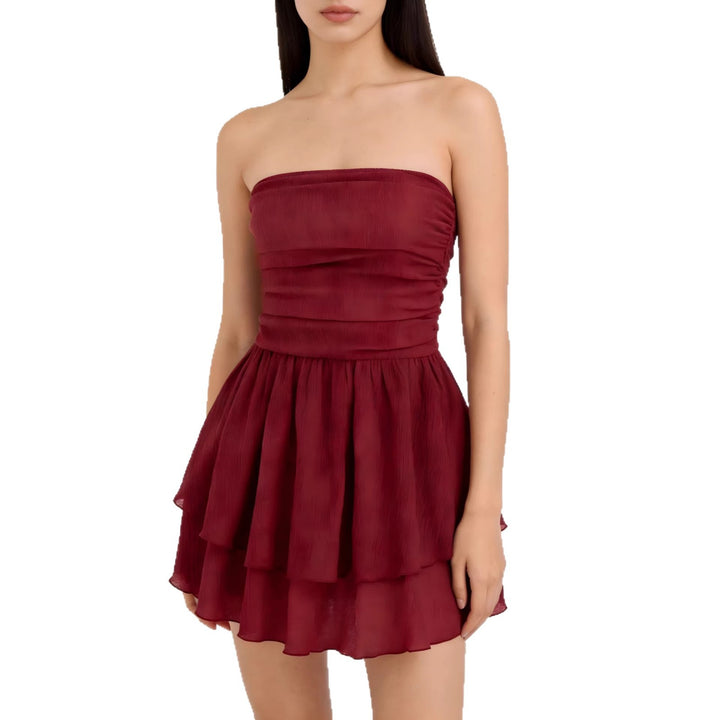 Damen Wickelkleid mit gerafftem Oberteil und fließendem Rock Drune