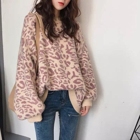 Damen Oversized Strickpullover mit modernem Tiermotiv Drune