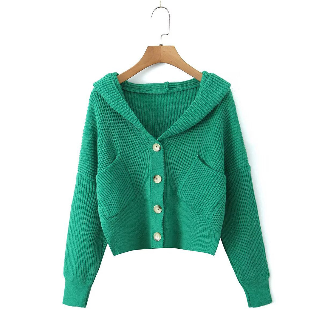 Damen Kuschelige Strickjacke mit Kapuze und Knopfverschluss Drune