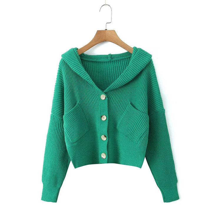 Damen Kuschelige Strickjacke mit Kapuze und Knopfverschluss Drune