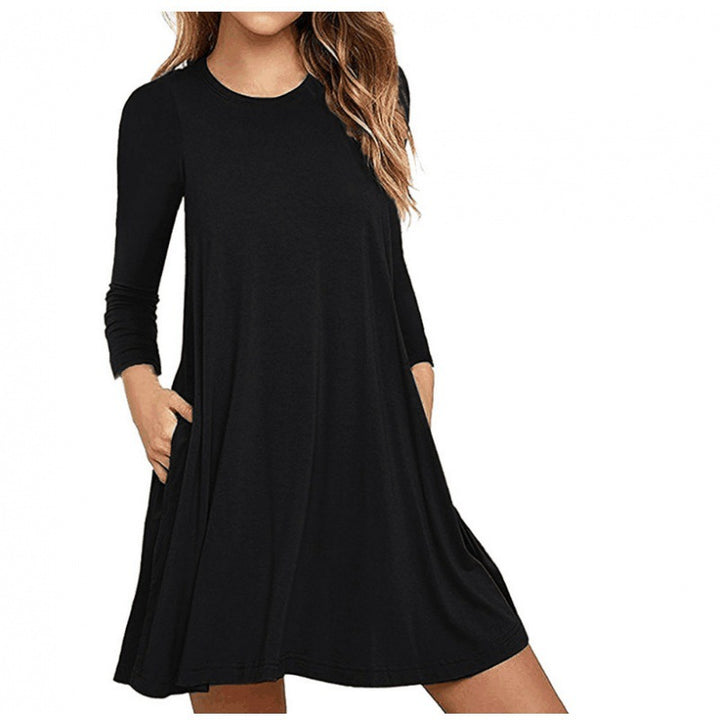 Damen Freizeitkleid mit Rundhalsausschnitt und praktischen Taschen Drune