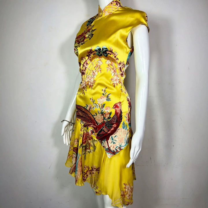 Damen Chiffonkleid mit floralen Bestickungen und asymmetrischem Saum Drune