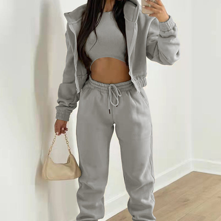 Damen Sportliches Zweiteiler-Set mit kurzem Oberteil und lässigen Jogginghosen Drune