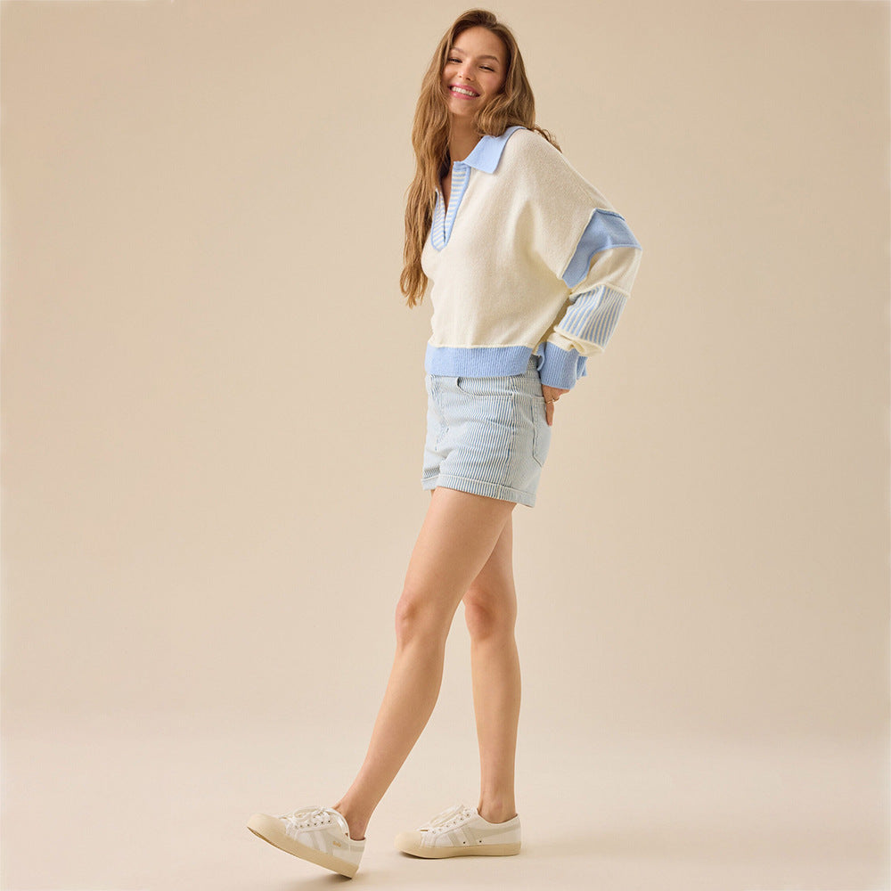 Damen Lässiger Pullover mit modernem Kragen und strukturiertem Design Drune