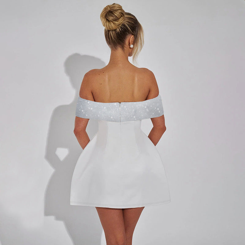 Damen Off-Shoulder Minikleid mit schimmerndem Bustier-Oberteil Drune