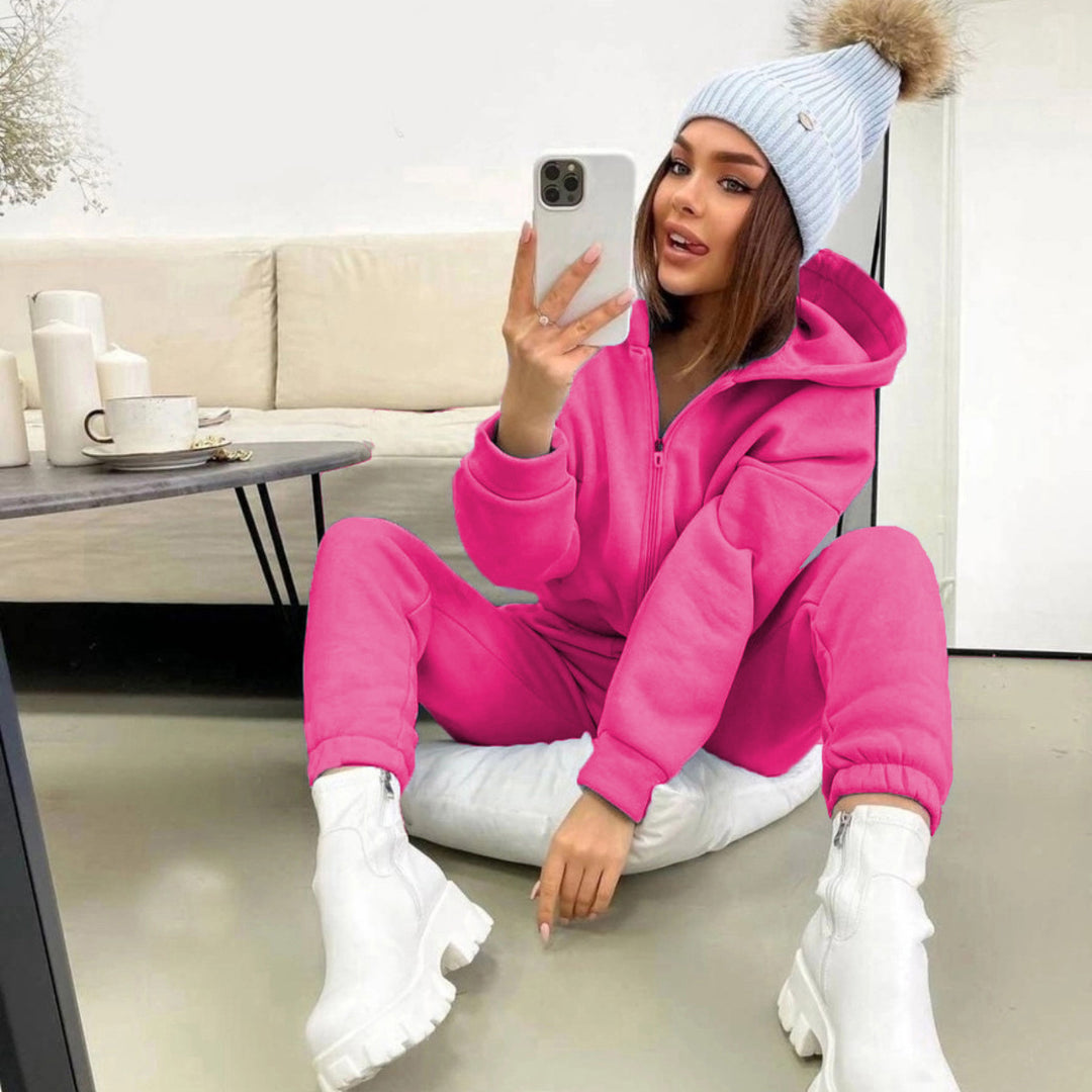 Damen nan weiches Reißverschluss-Hoodie und taillierte Komfort-Jogginghose Set mit innenliegendem Fleece Drune