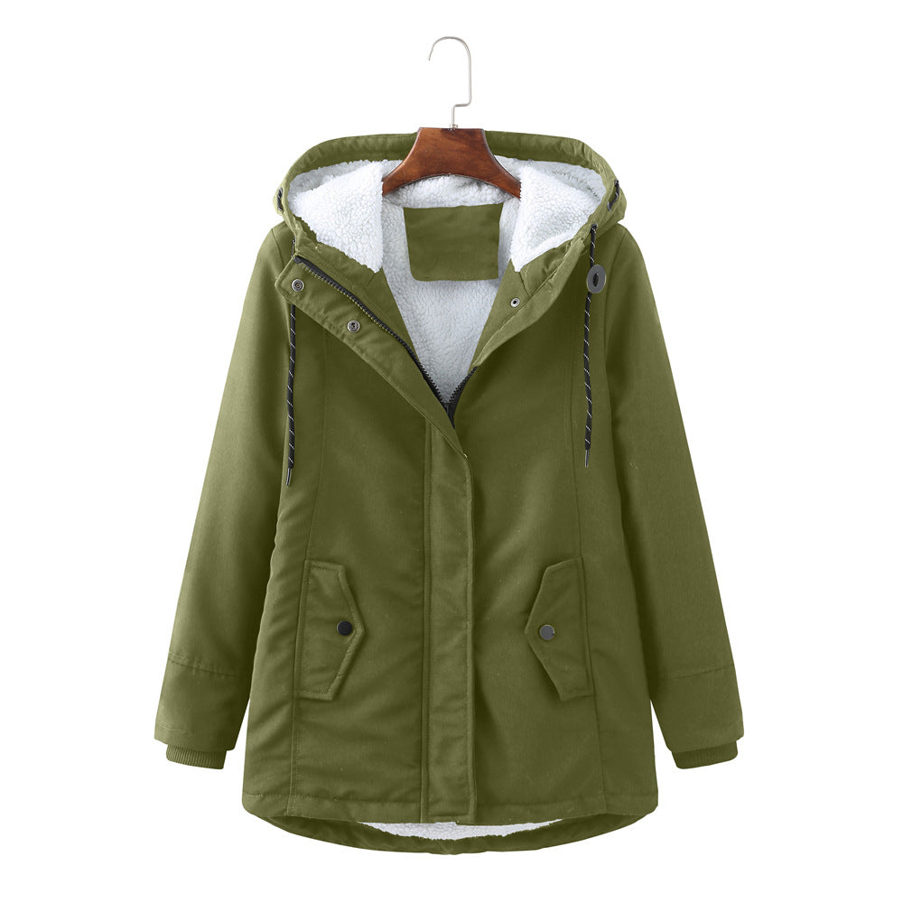 Damen warme Fleecegefütterte Parka-Jacke mit verstellbarem Taillenzug Drune