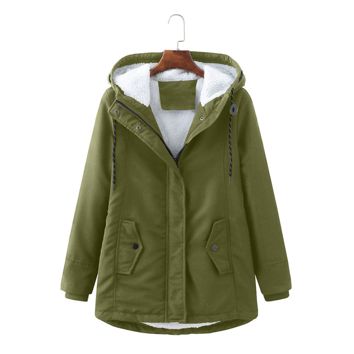 Damen warme Fleecegefütterte Parka-Jacke mit verstellbarem Taillenzug Drune