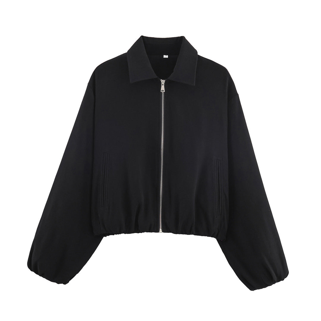 Damen modische Übergangsjacke mit hohem Kragen und voluminösen Ärmeln Drune