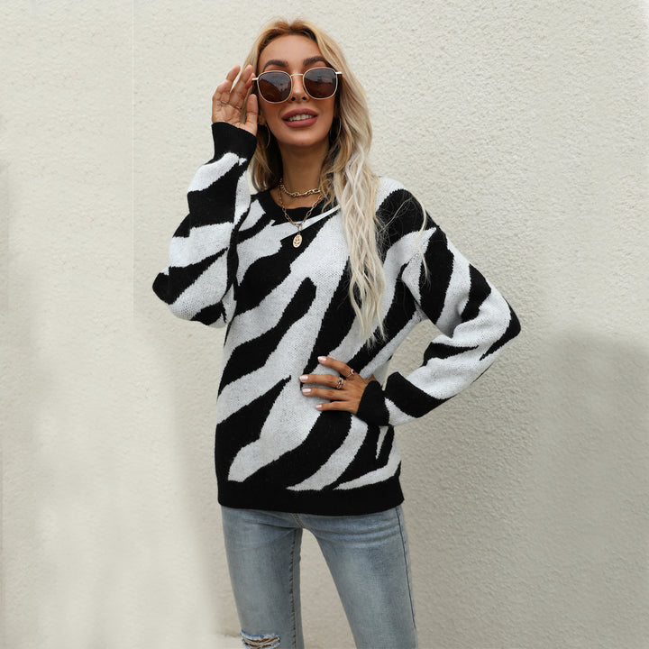 Damen modischer Strickpullover mit auffälligem Tiermuster und innovativem Schnitt Drune