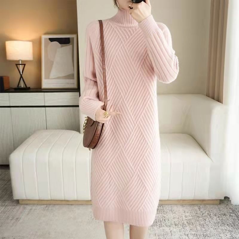 Damen Strickkleid mit Stehkragen und Rippmuster Drune