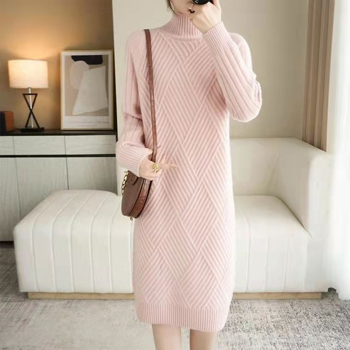 Damen Strickkleid mit Stehkragen und Rippmuster Drune