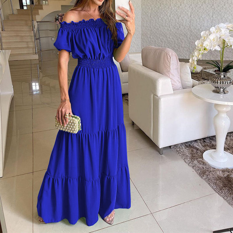 Damen Maxikleid mit schulterfreiem Design und voluminösen Rüschendetails Drune