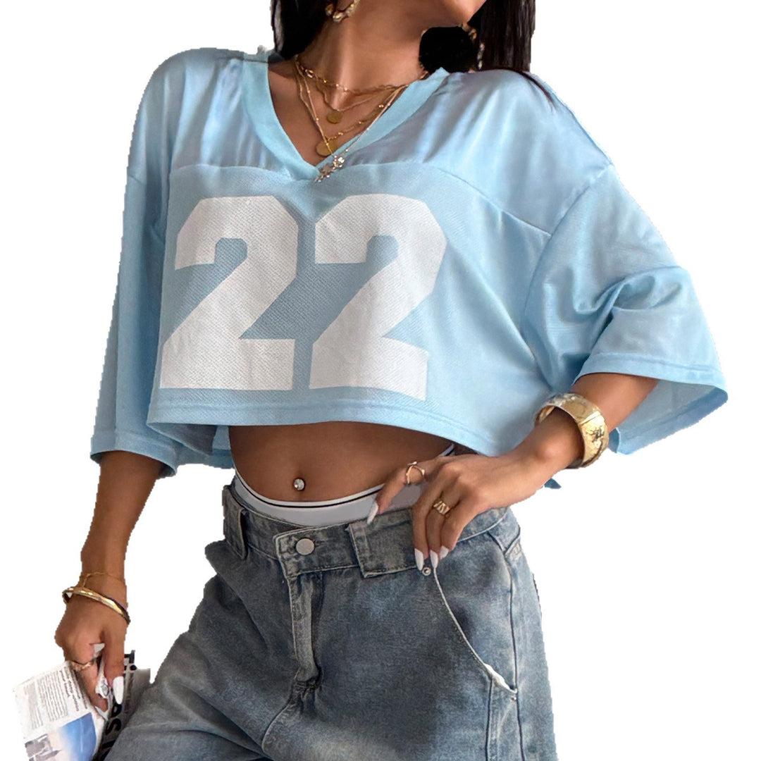 Damen Crop-Top im Sportlichen Design mit V-Ausschnitt und Netzdetails Drune