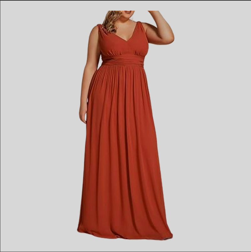 Damen Maxikleid mit eleganter A-Linie und tiefem V-Ausschnitt Drune
