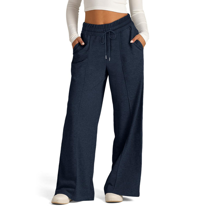 Damen nan weite High‑Waist Palazzo-Loungehose mit elastischem Komfortbund und Kordelzug Drune