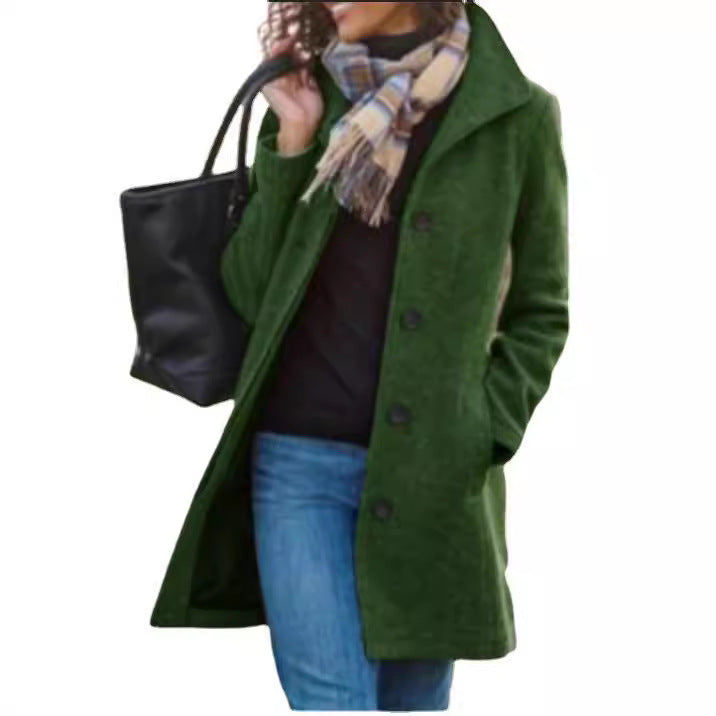 Damen modischer Wollmantel mit modernen Knopfdetails Drune
