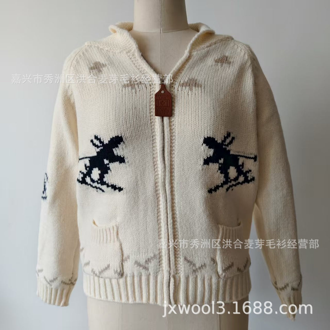 Damen Strickjacke mit Kapuze und sportlichem Muster Drune