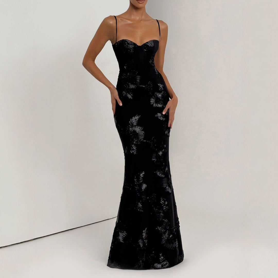 Damen figurbetontes Abendkleid mit floralem Stickdesign und hochwertigem Stoff Drune