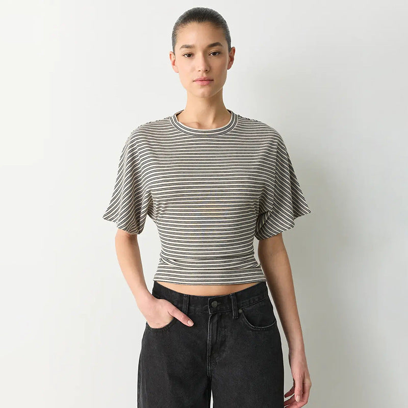 Damen modernes Kurzarm-Top mit lässigem Streifenmuster und elegantem Schnitt Drune