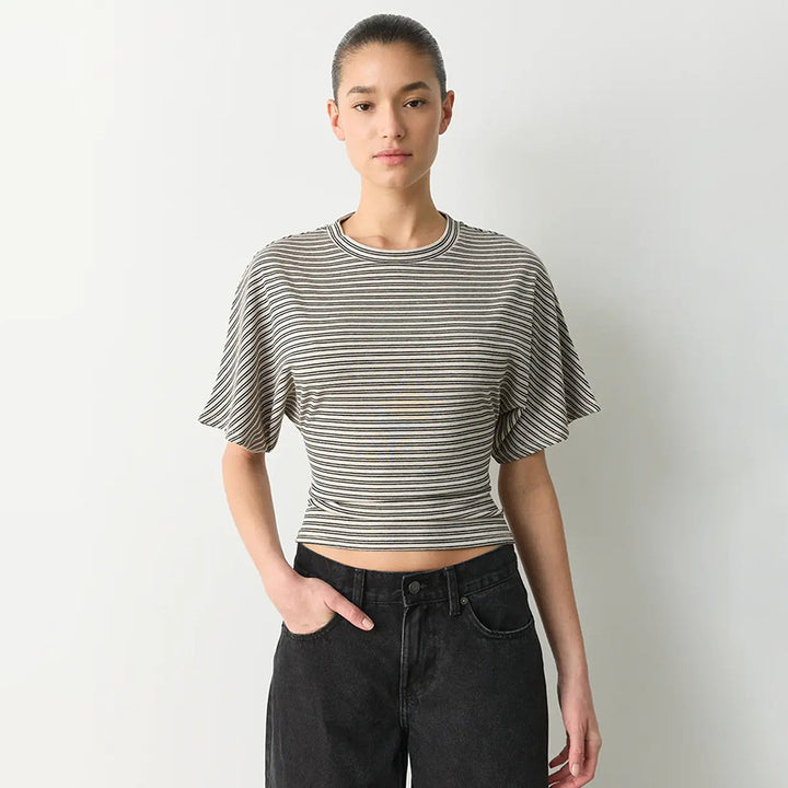 Damen modernes Kurzarm-Top mit lässigem Streifenmuster und elegantem Schnitt Drune