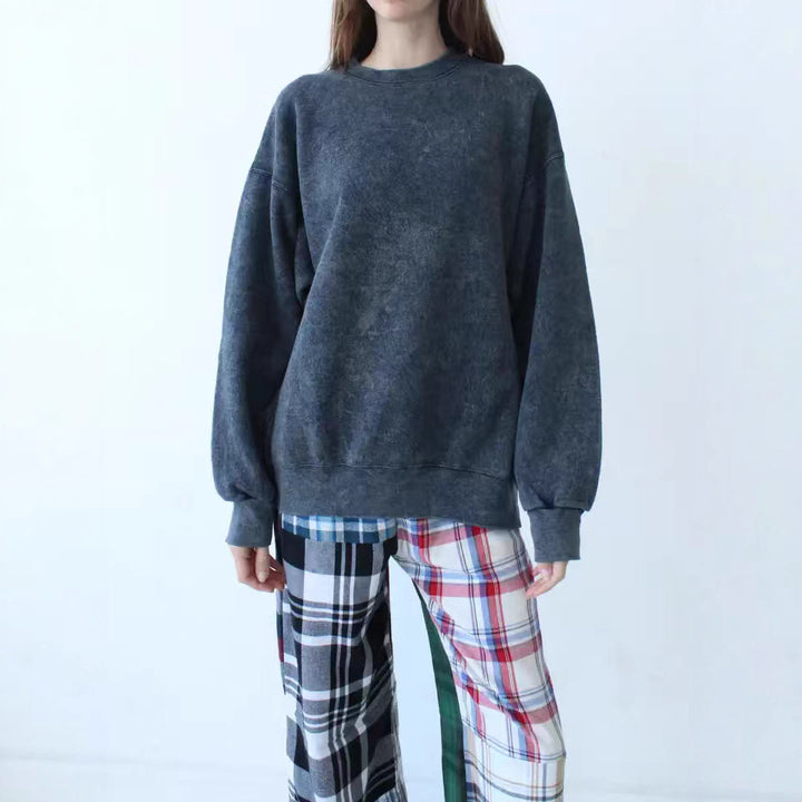 Damen lässiger Sweatshirt mit hohen Ärmeln und lockerer Passform Drune