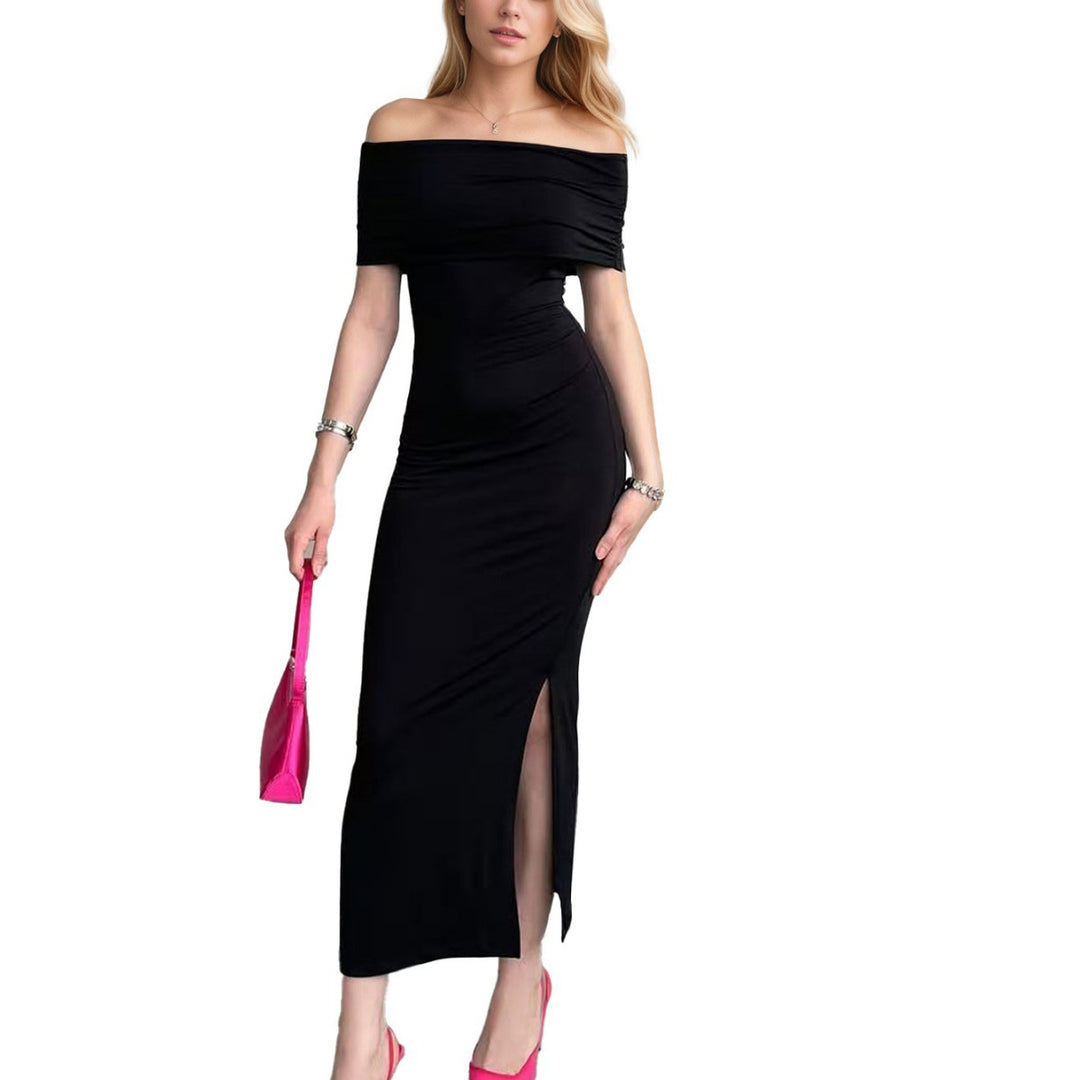 Damen Maxikleid mit schulterfreiem Schnitt und stilvollem Schlitz Drune