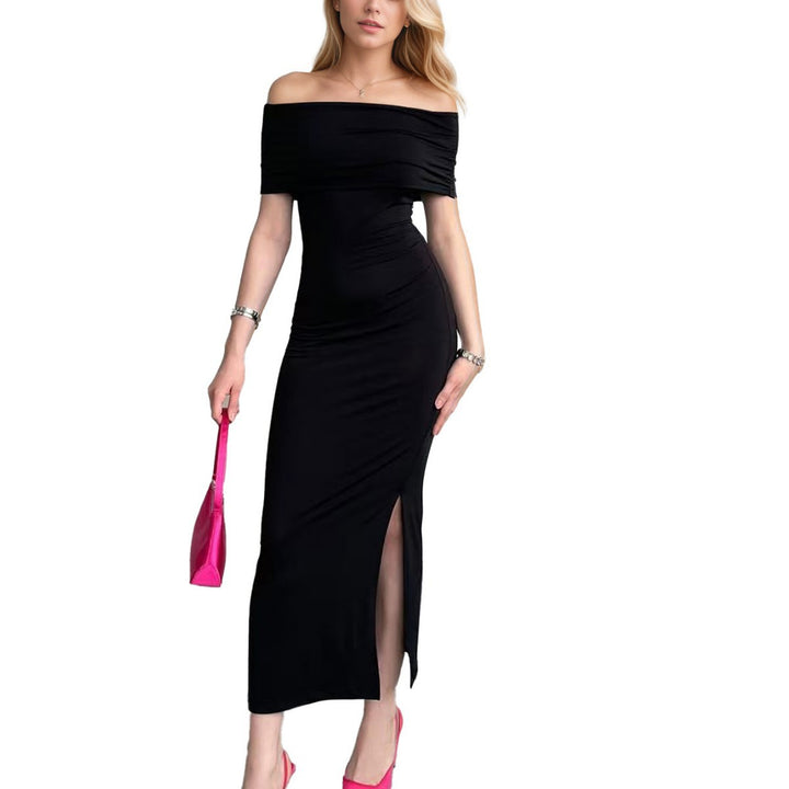 Damen Maxikleid mit schulterfreiem Schnitt und stilvollem Schlitz Drune