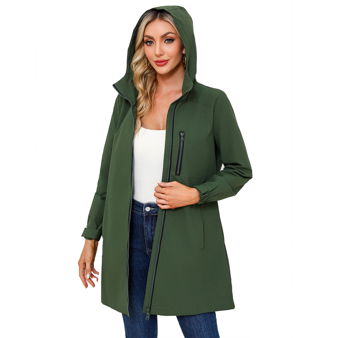 Damen modische Regenjacke mit Kapuze und praktischen Taschen Drune