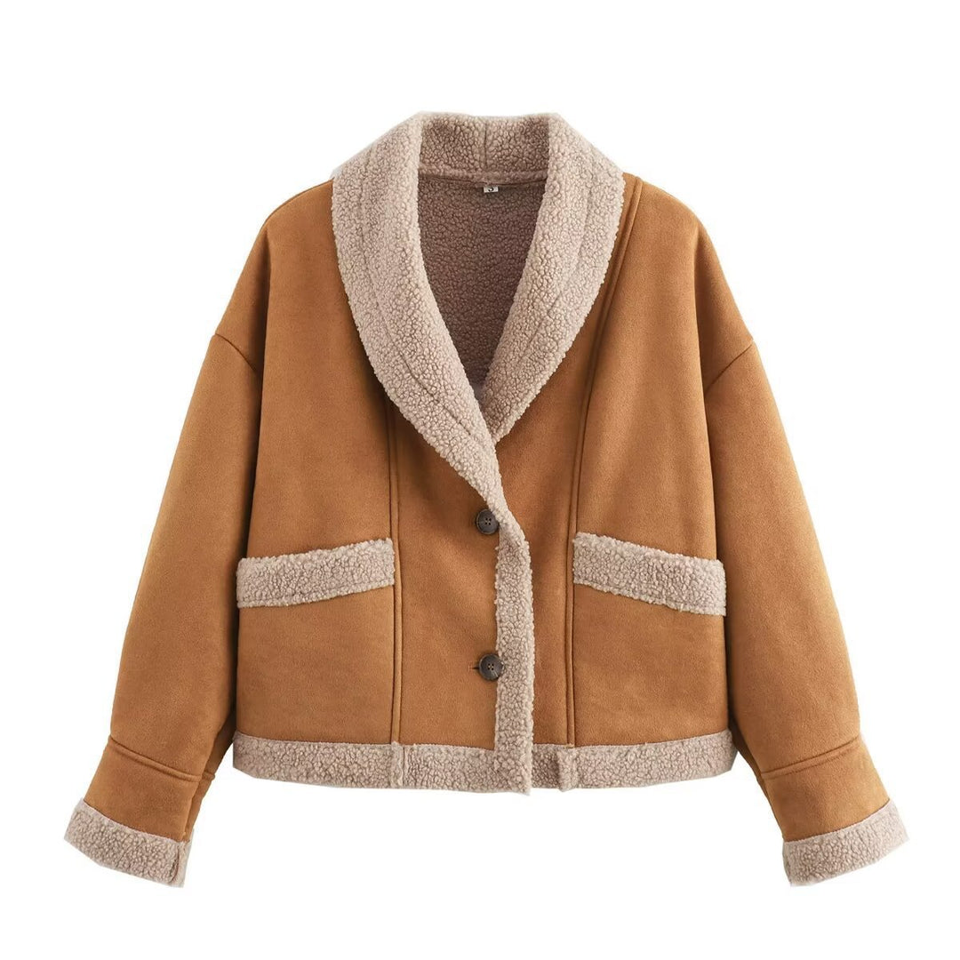 Damen gemütliche Fleecejacke mit großem Kragen Drune