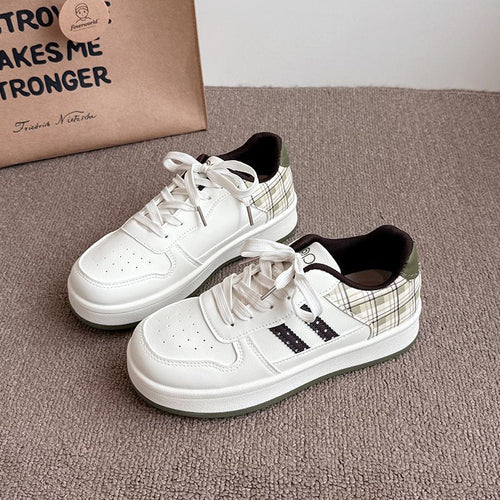 Damen modische Sneakers mit kariertem Einsätzen und gepolsterter Sohle Drune